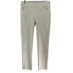 Chico's Perfect Stretch 1 Pull On Cropped Stretch Pants Taupe White Stripe Sz‎ 8